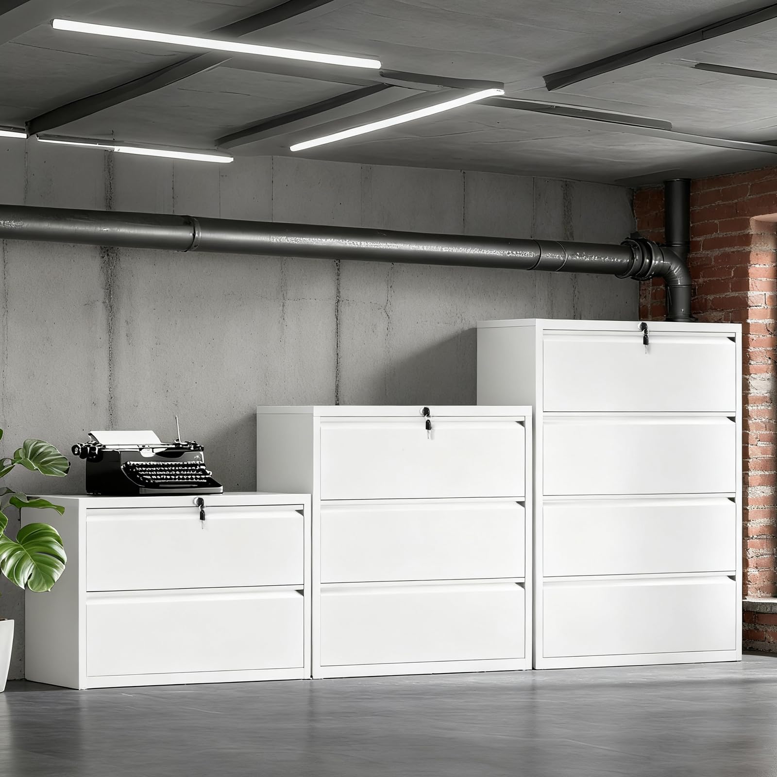 kavey Hängeregisterschrank Doppelbahnig Abschließbar, Hängemappenschrank Aktenschrank mit 3 Schubladen Metallschrank Stahlschrank Ordnerschrank Büroschrank Breit Schubladenschrank für A4, Legal