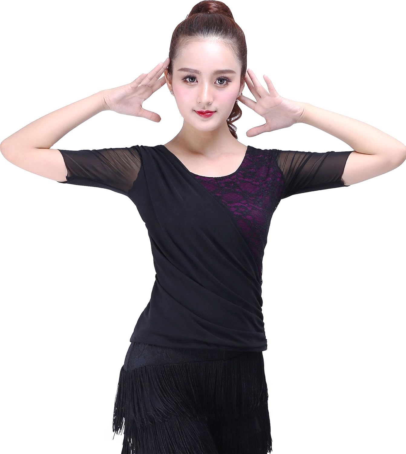 Ladies' Short Sleeves Latin Ballroom Salsa Chacha Practice Dance Top