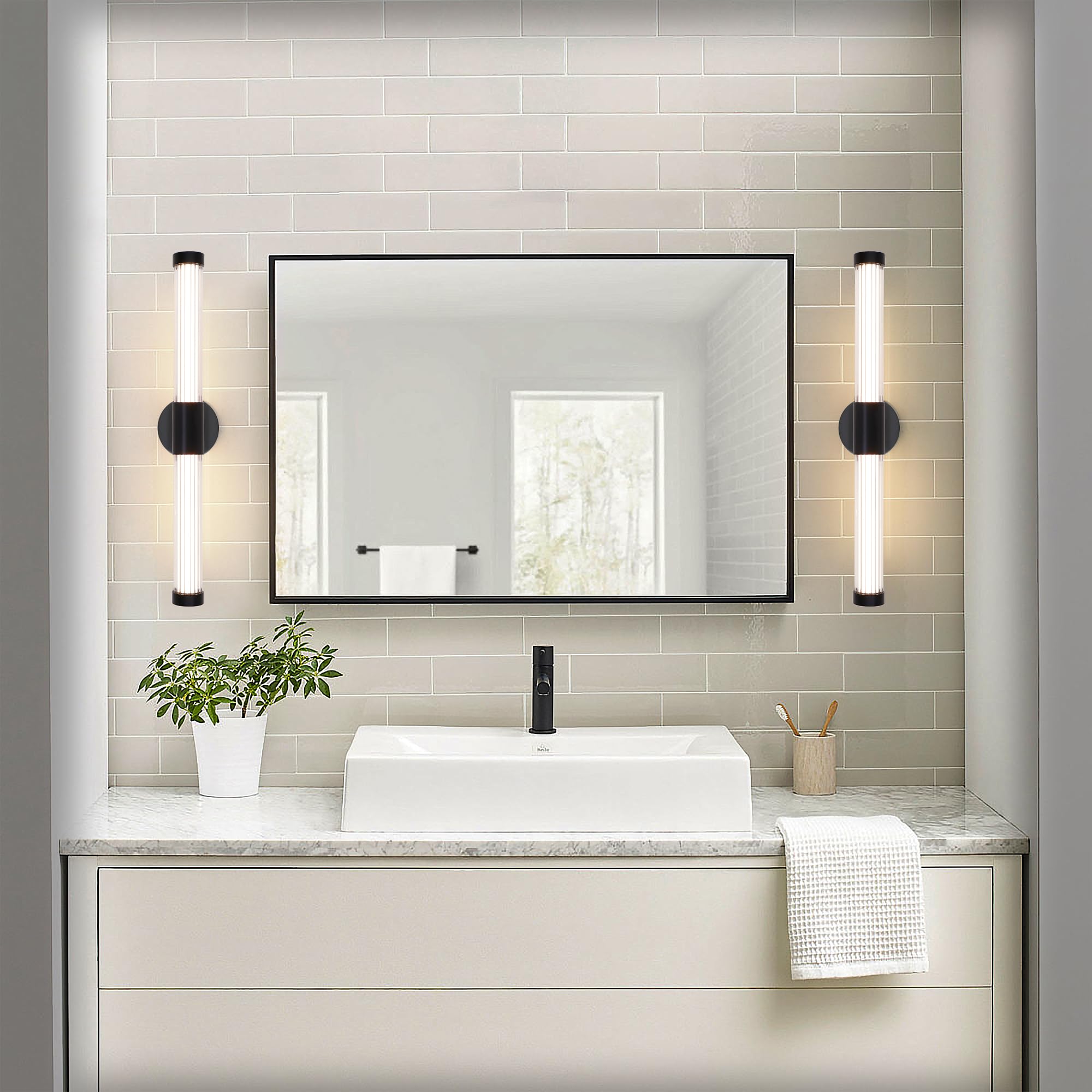 MantoLite Spiegelleuchte Bad Spiegellampe - 60cm Badlampe Wand Mattschwarz | Badlampe Wand IP44 Spiegellampe Badezimmer 360°Modern Innen Wandlampe 12W 3CCT Einstellbar 3CCT Badleuchte Bilderlampe