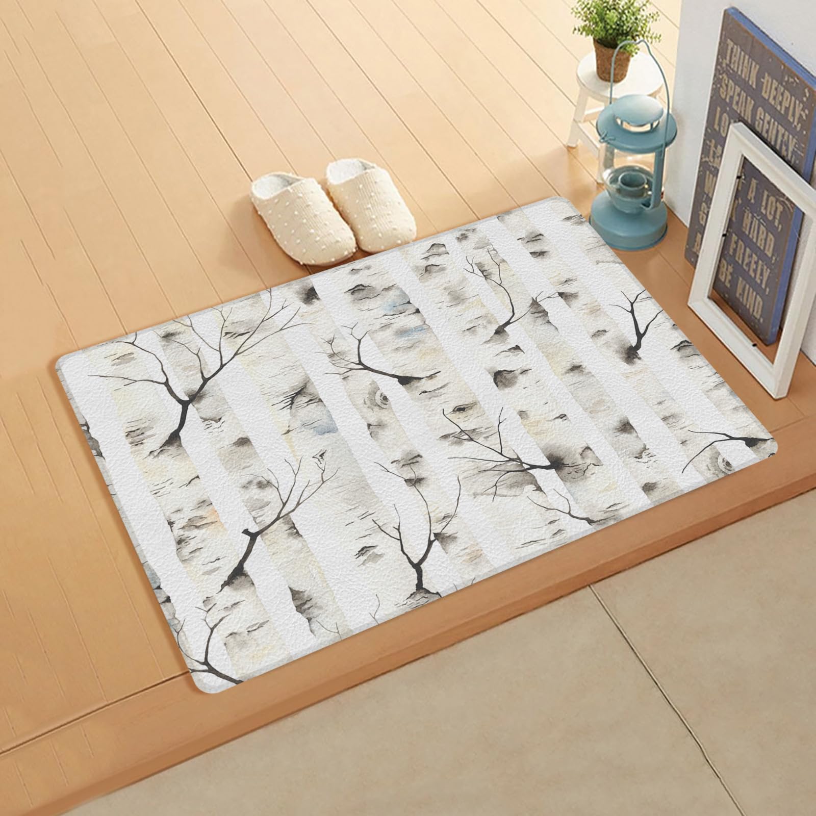 Winter Christmas Forest Kitchen Bath Door Mat Cushioned Runner Rug,Washable Welcome Floor Sink Antifatigue Mat,Waterproof & Non-Slip Comfort Standing Doormat,Rustic Tree Modern Abstract Paint 24