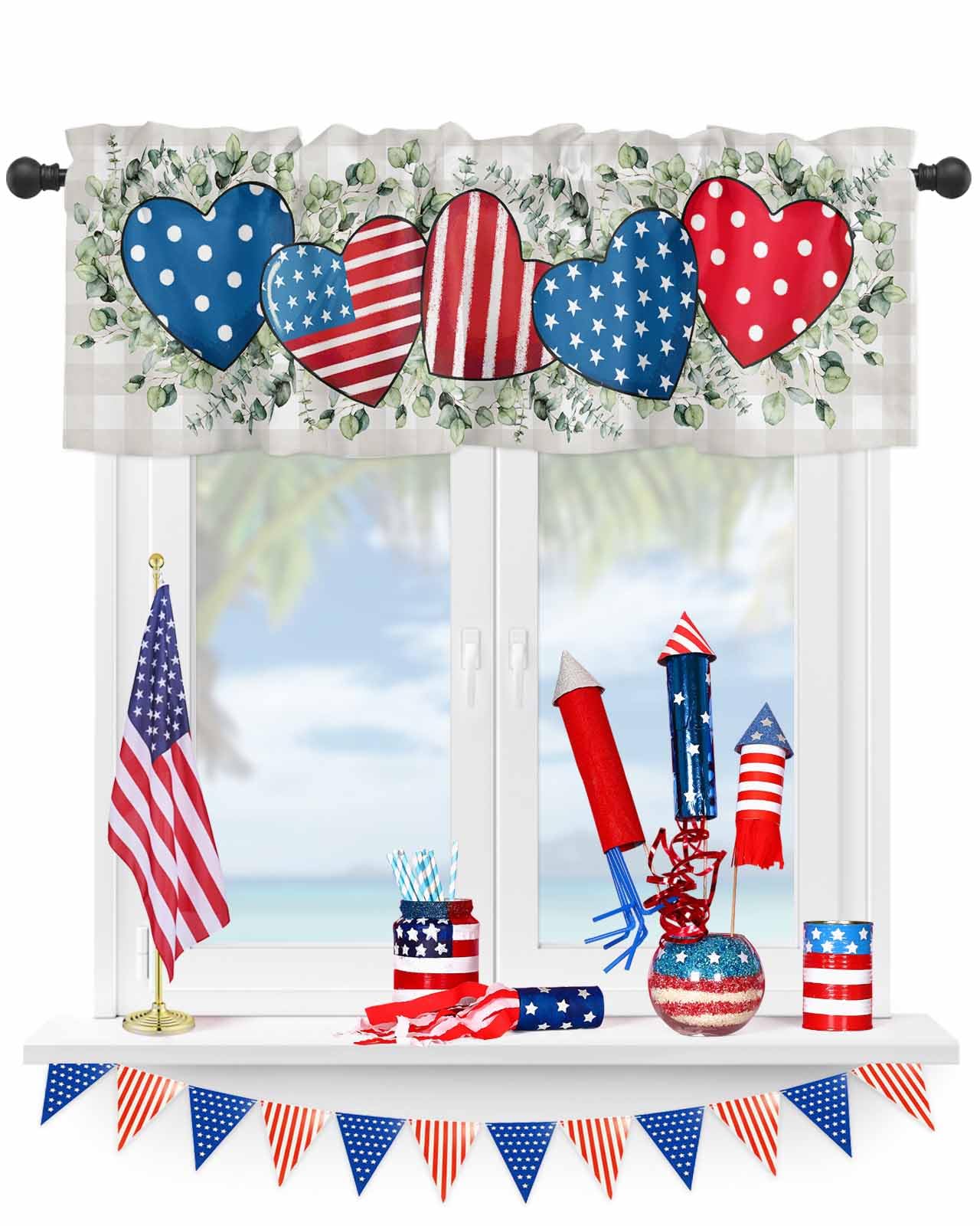 USA-Flagge Küchenvorhang – 2-teilig, 140x99 Cm, Polyester, Mit Metallhaken, Patriotische Deko Für Fenster