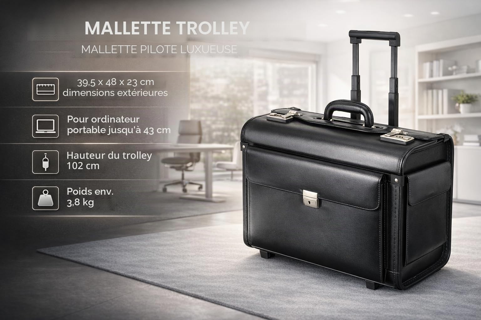 Alassio Valise Pilote Silvana 32 litres Noir, Noir, 48 mm, Valise Pilote