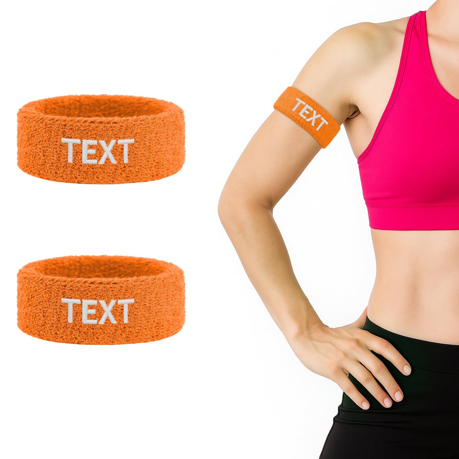 TOPTIE 2 PCS Custom Bicep Bands Armband for Football, Terry Cloth Sweat Wristbands Leg Bands Embroidered with Logo (Orange) โ image 1
