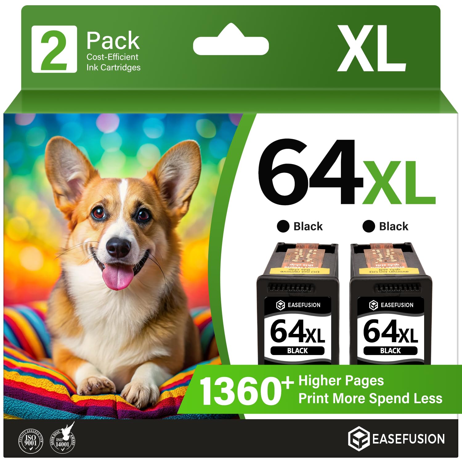 EaseFusion Replacement for HP 64XL Black Ink Cartridges HP64 HP64XL 64 XL