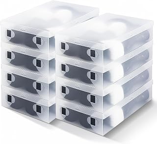 Sintuff 8 Pack Large Boot Storage Boxes with Lids for Tall Boots 20.5 x 11.8 x 4.5 Stackable Clear Plastic Shoe Organizer Container Space-saving Shoe Storage Box for Sneakers and High Heels