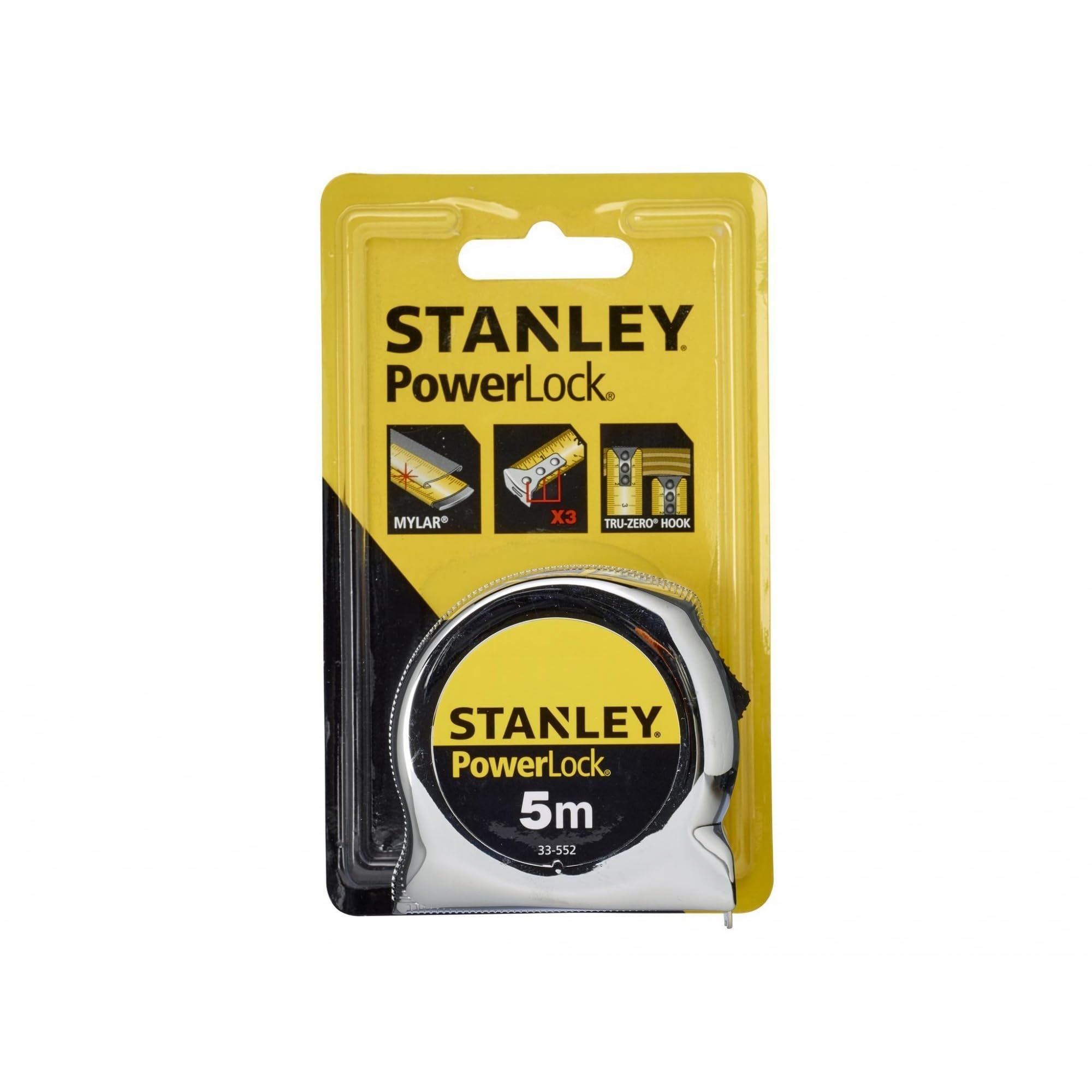 STANLEY 0-33-552 taśma Powerlock, tylko metryczna 5 m | Szerokość ostrza 13 mm, dokładność klasy II, trwałe ostrze, hak Tru-Zero, kompaktowa konstrukcja, łatwy odczyt