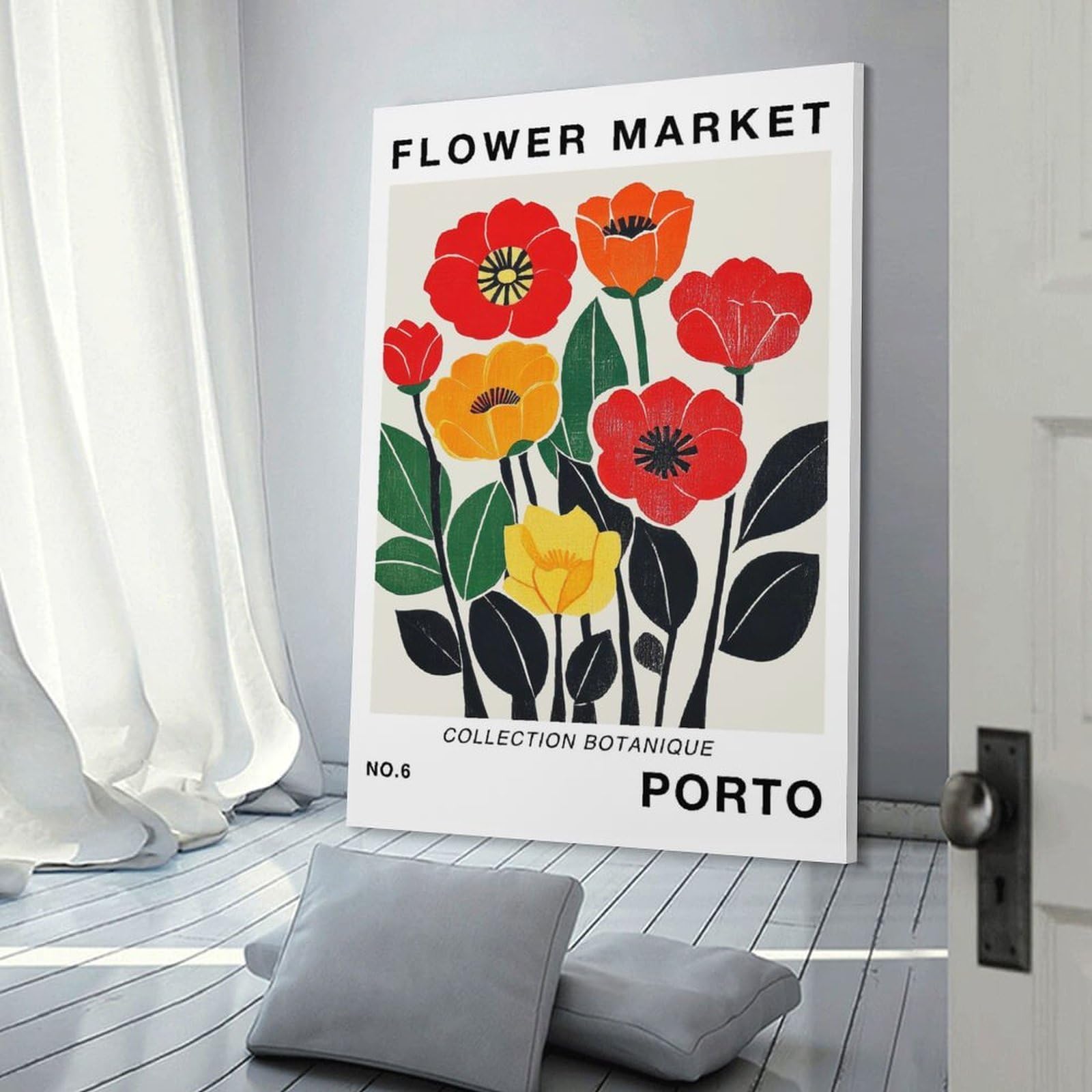 Junmoney Portugal Porto Flower Market Travel Poster Home Decor Wall Art, 24x36inch(60x90cm), for Calm Bedrooms, Home Corners Or Flats, Canvas Wall Decor for Personal Spaces