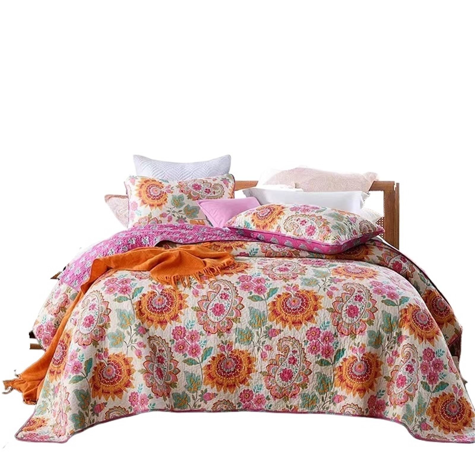 DAJGRHE Bedspread Cotton Quilted Bed Cover Queen Size Retro Bedding Set Coverlet Blanket Pillowcases(White,230x250cm 1pcs)