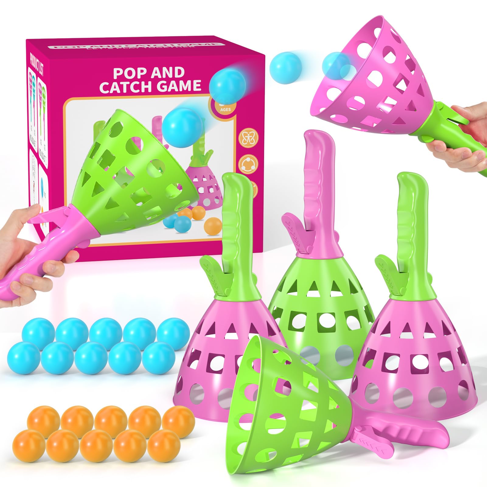 WATUDOU Pop Pass Catch Ball Game Outdoor Outside Toys with 20 Balls, Outdoor Outside Game Toys Gifts for 3 4 5 6 7 8+ Year Old Boys Kids, Outdoor Outside Indoor Game Toys for Kids Boys Ages 3-5 4-8