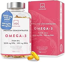 AAVALABS Omega 3 2000mg Per Daily Dose (2 Capsules) - 1000mg EPA + 500mg DHA - High Potency Fatty Acids - Molecularly Distilled - 120 Capsules - 60 Day Supply