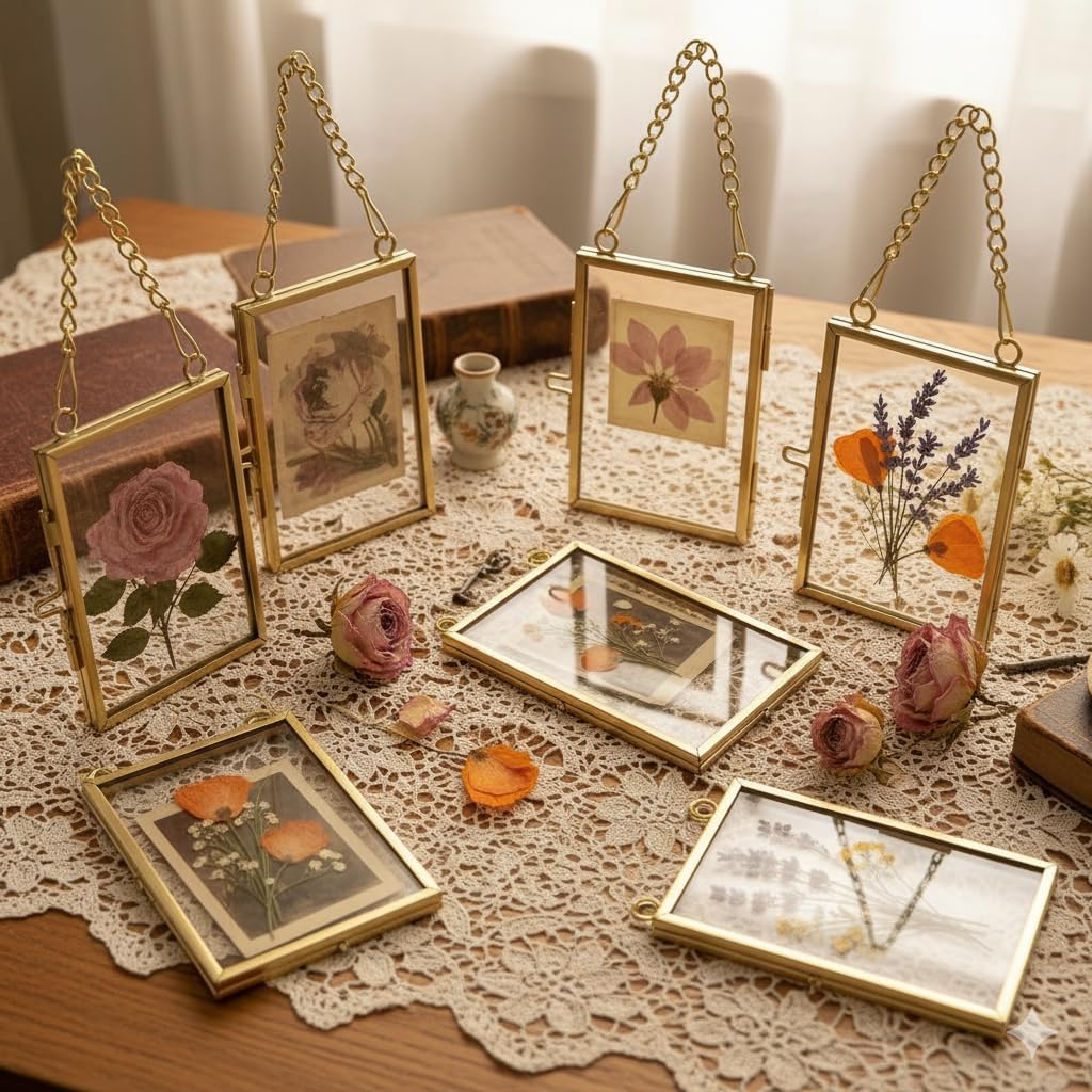 Chic Double Sided Glass Floating Frame for Pressed Flowers – Elegant Botanical Art Display, Wall Mounted & Tabletop Stand, Perfect Home Decor for Living Room, Bedroom, Office image 2