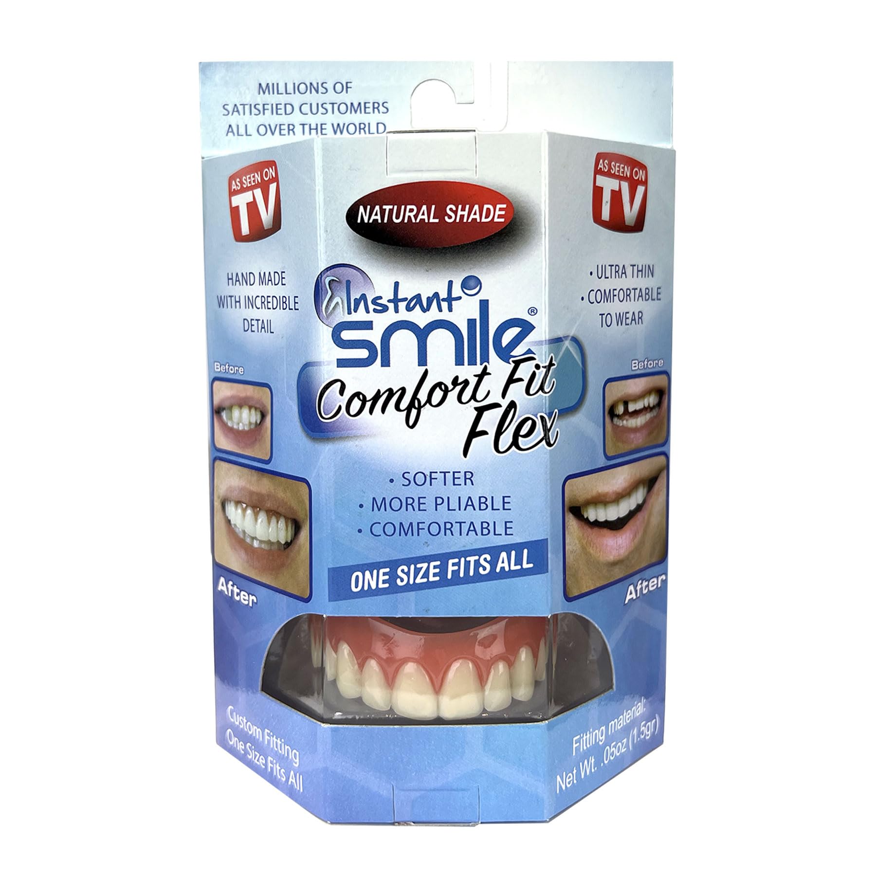 Instant Smile Dents Cosmétiques Comfort Fit Flex Teinte Naturelle Superior Comfort Layer Easy Fit Dentures Taille Unique