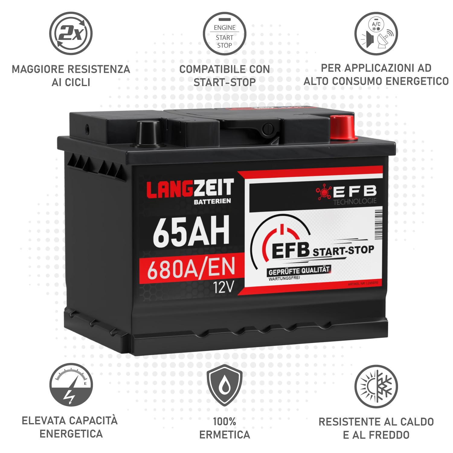 LANGZEIT batteria auto EFB 65Ah 12V start-stop AFB ECM sostituito 60Ah 55Ah