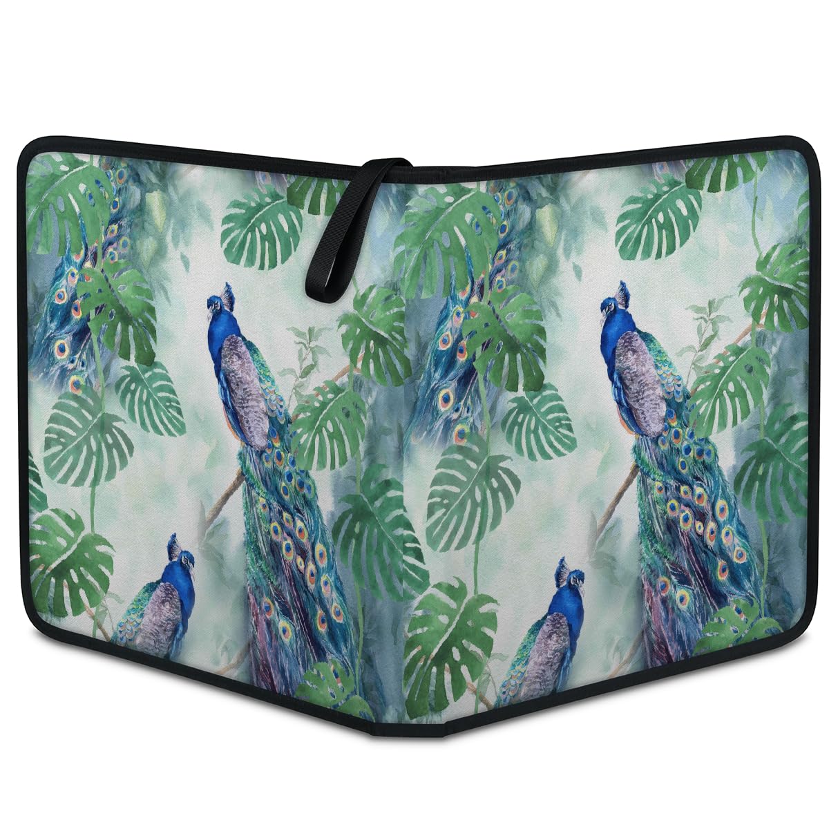 Carpeta para tarjetas coleccionables con 4 bolsillos, diseño de pavo real, hojas tropicales, con fundas extraíbles, impermeable, con cremallera, capacidad para 50 páginas y 400 tarjetas