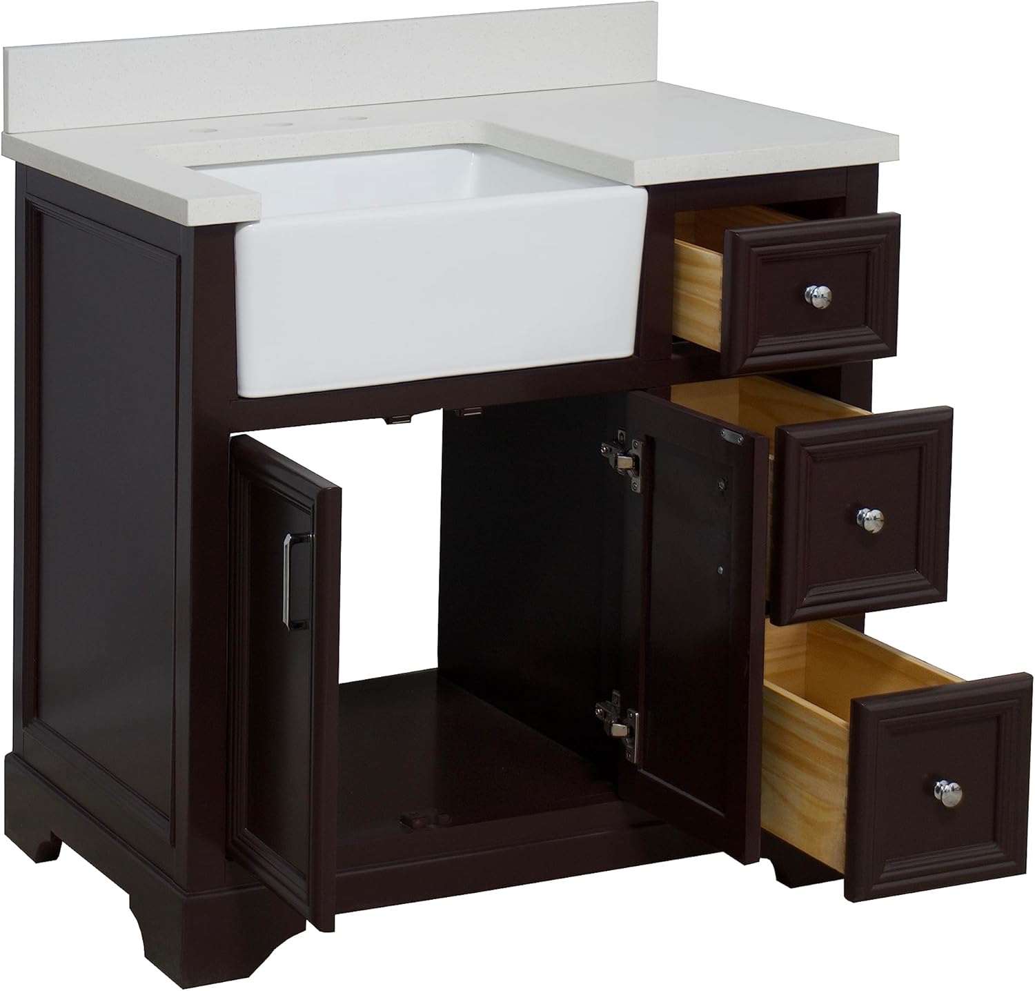 Kitchen Bath Collection Zelda 36-inch Farmhouse Vanity (Quartz/Chocolate): Includes Chocolate Cabinet with Stunning Quartz Countertop and White Ceramic Farmhouse Apron Sink