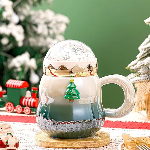 Miniatura 4 de Taza de Navidad, bonitas tazas de té de cerámica con tapa de Papá Noel de Navidad, taza de Navidad novedosa para leche, café, chocolate caliente,