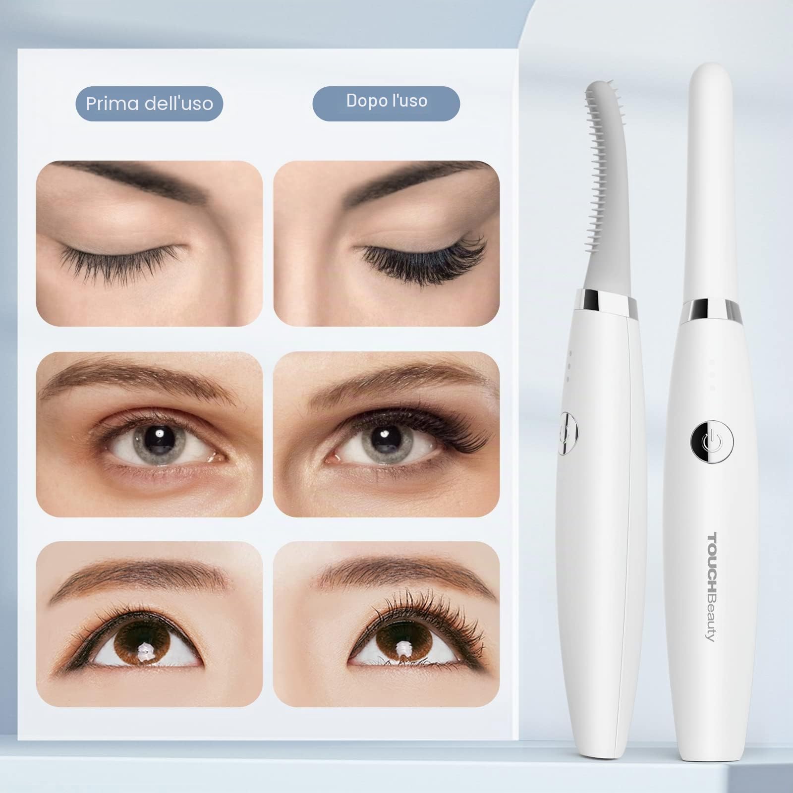 TOUCHBeauty - Piegaciglia riscaldato elettrico ricaricabile USB, 3 impostazioni temperatura, pettine silicone, arricciatura rapida, per ragazze e donne