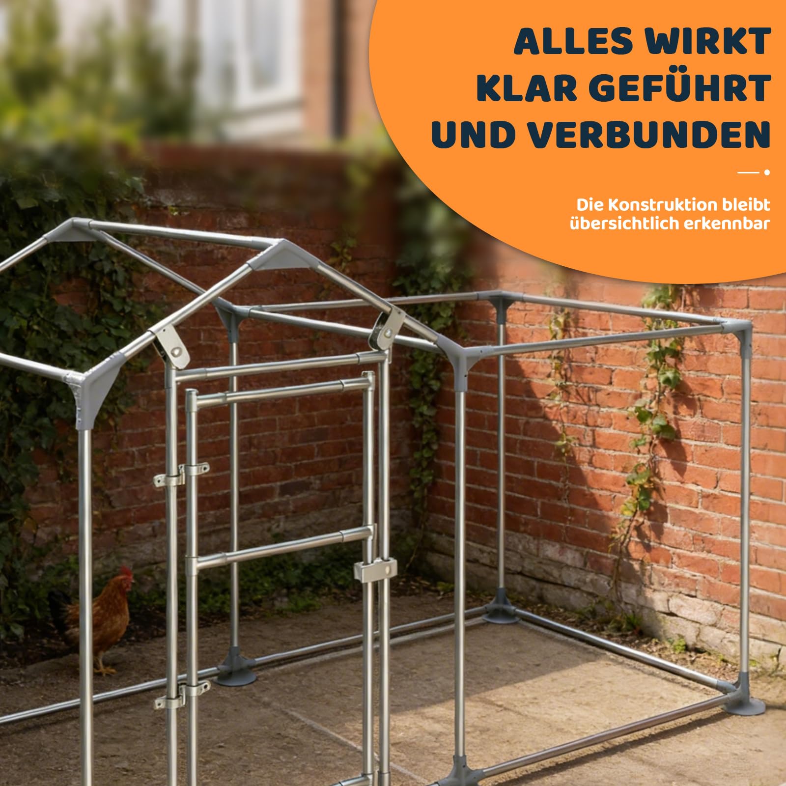 Soontrans Hühnerstall 2x1x1.5 m, Kombinierte Hühnergehege mit Auslauf für Rückzug und Spielen, Verzinkter Stahl & Dachplane & Drahtgitter & Tür, Freilaufgehege Hühner für Garten