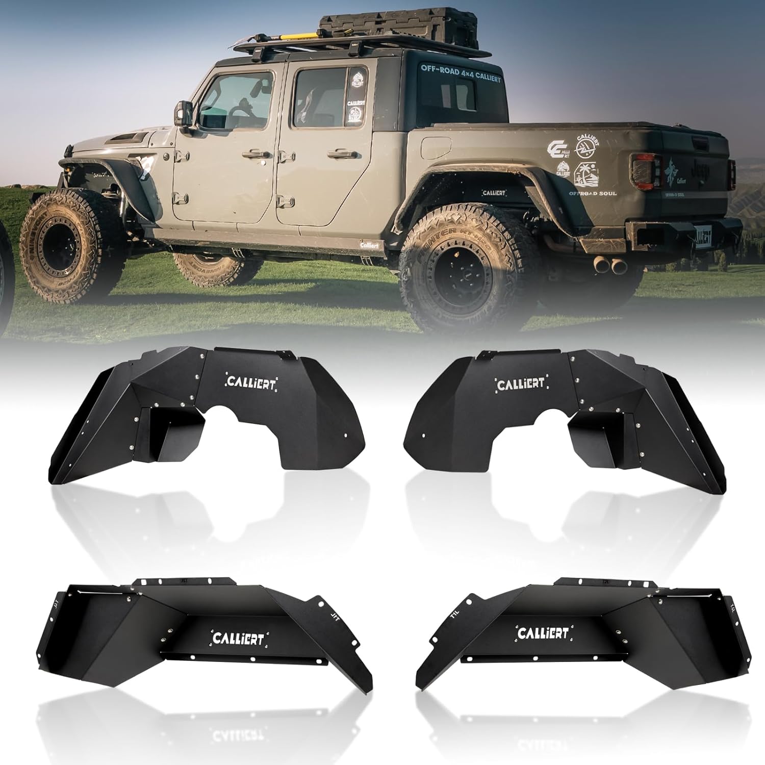 CALLIERT ALuminum Front Inner Fender Liners Compatible with 2020-2025 Jeep Gladiator JT ＆ 2018-2025 Wrangler JL (Exclude Rubicon 3.6L Engine), Bolt-on Style Fender Flares Splash Mud Guards, 2 PCS