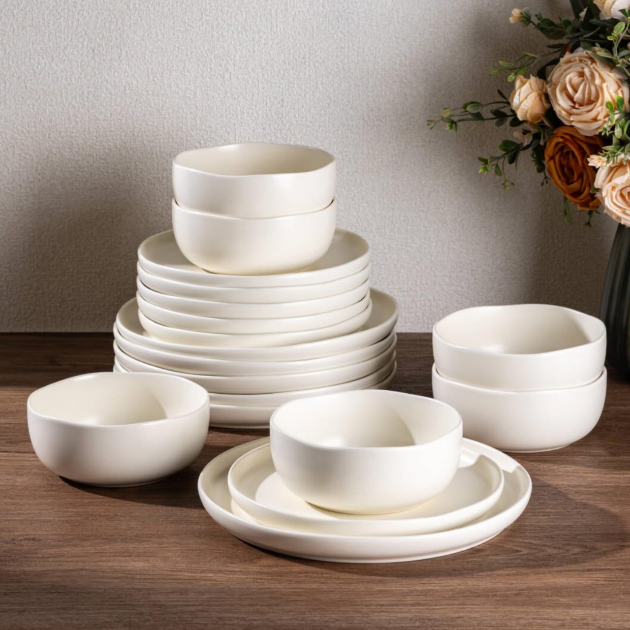 Photo 1 of AmorArc Ceramic Dinnerware Sets, Wavy Rim Stoneware Plates and Bowls Sets,Dishwasher & Microwave & Oven Safe Dishes set, Service for 6 (18pc)