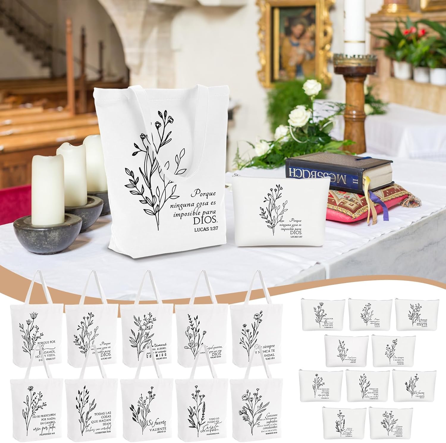 Paterr 10 Pcs Christian Gift Tote Bags Bulk with Handle 10 Pcs Bible Religious Makeup Bag for Mom Wife Lady Godmother Church - Image 7