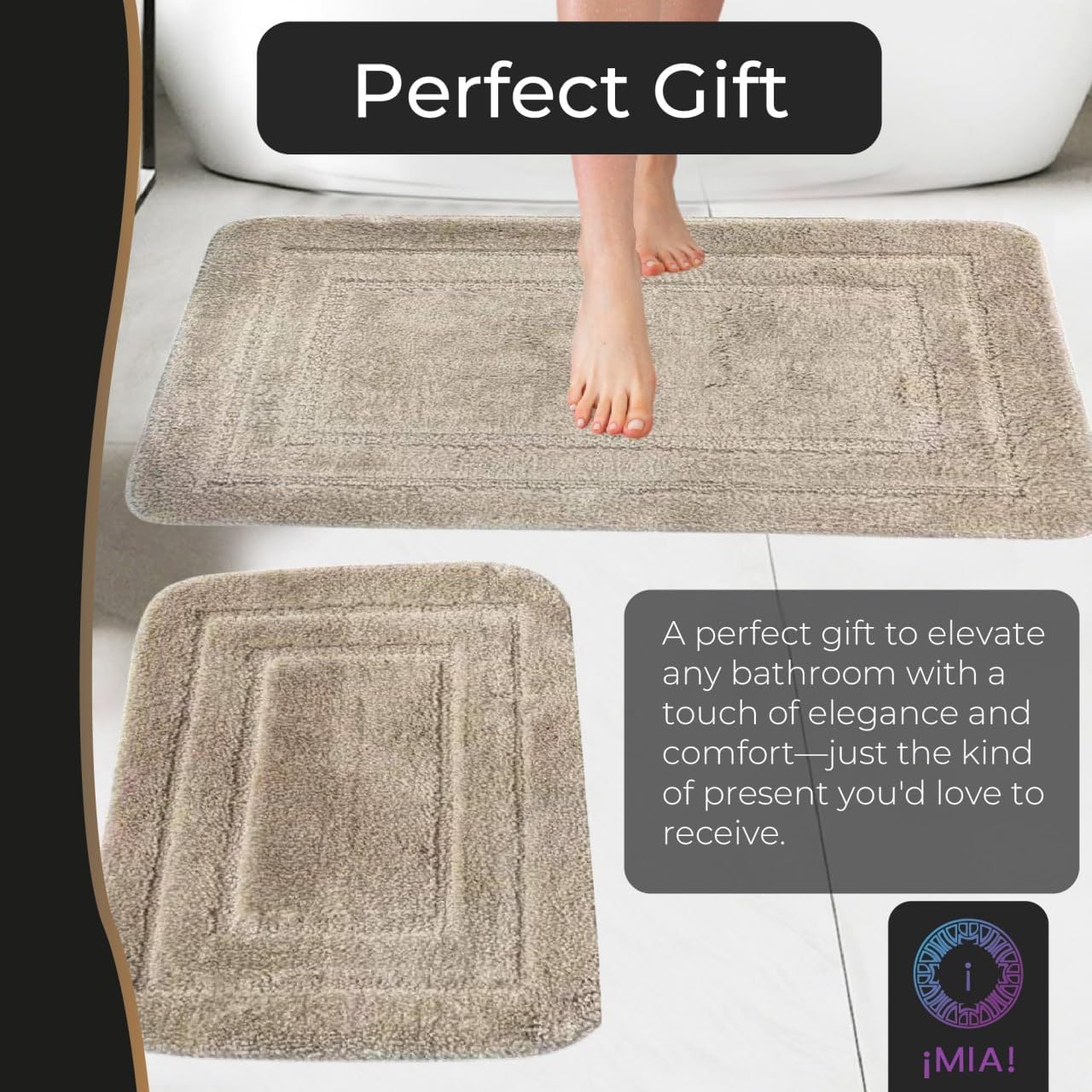 2 Piece Bathroom Rug Set – Soft Non-Slip Microfiber Bath Mats for Bathroom Floor & Shower – Thick Washable Bath Rugs – Quick Dry Absorbent Carpet – Camel