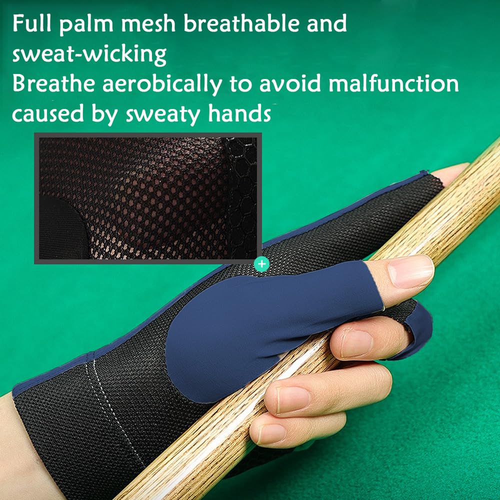 Guanto Da Biliardo A 3 Dita - Sinistro, Antiscivolo, In Poliestere, Con Cinturino Regolabile - Foto 5