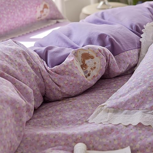 Miniatura 223 de 3 piezas de juego de funda de edredón tamaño individual XL, funda de edredón blanca con estampado floral azul, ropa de cama coquette de algodón