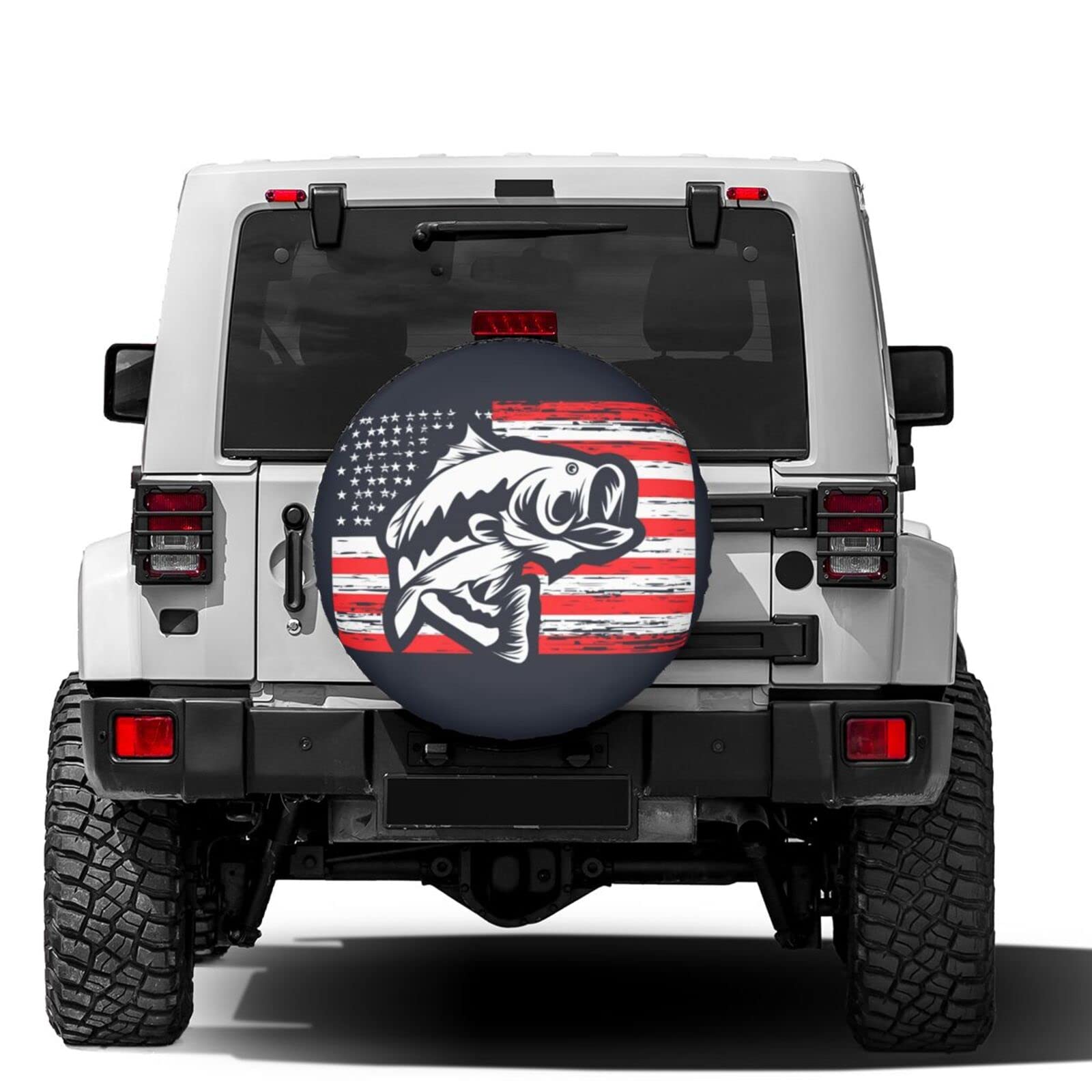 Dujiea Bass Fishing On USA Flag Spare Tire Cover, Universal Wheel Tire Cover Dust-Proof Tire Protectors for Trailer Rv Van SUV Truck Camper and Many Vehicle 14 15 16 17 Inch