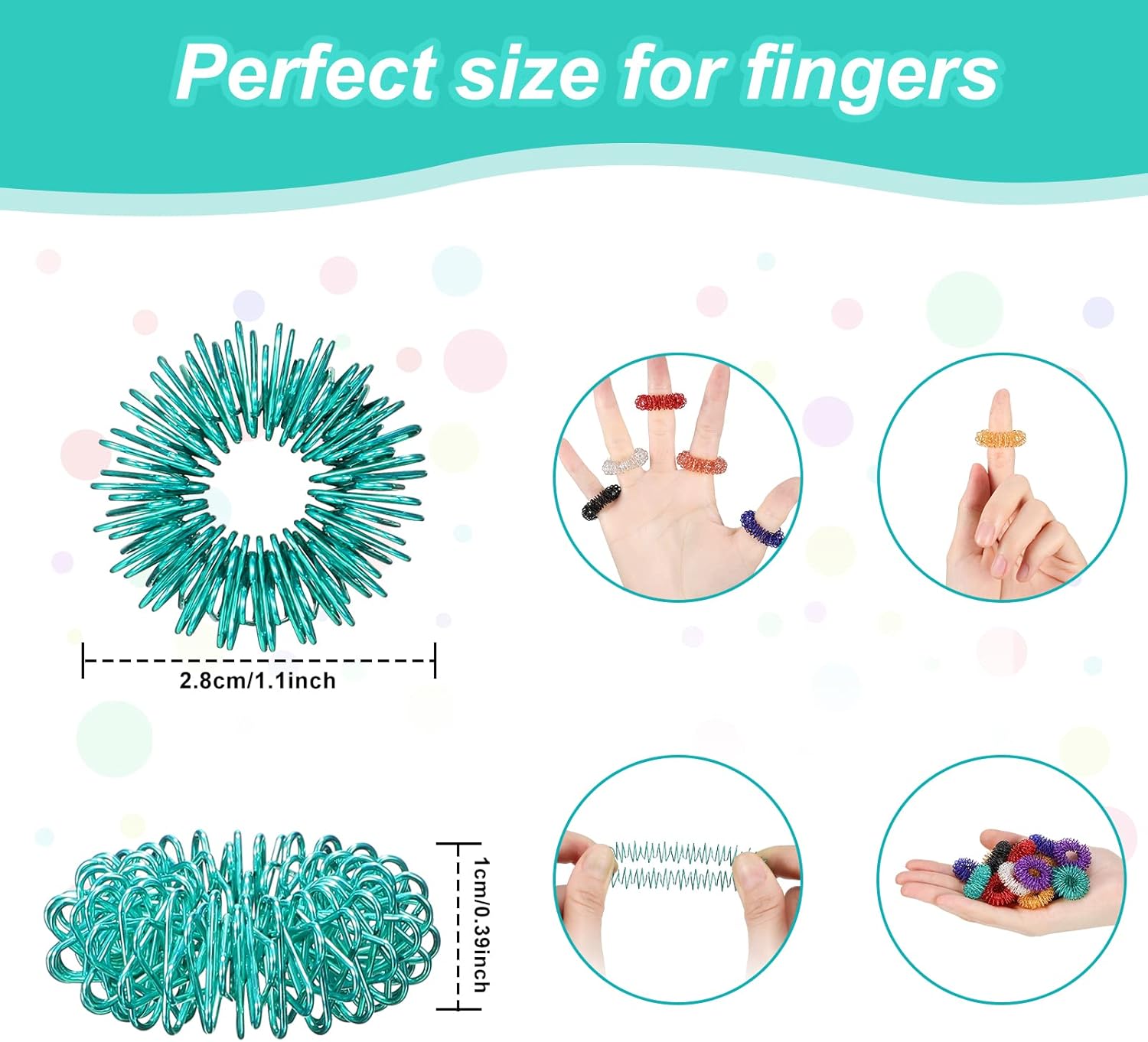 100 Pack Spiky Sensory Finger Rings, Acupressure Spiky Sensory Finger Rings for Adults, Silent Stress Reducer and Massager Fidget Ring for Anxiety for Men, Women(Classic Colors)