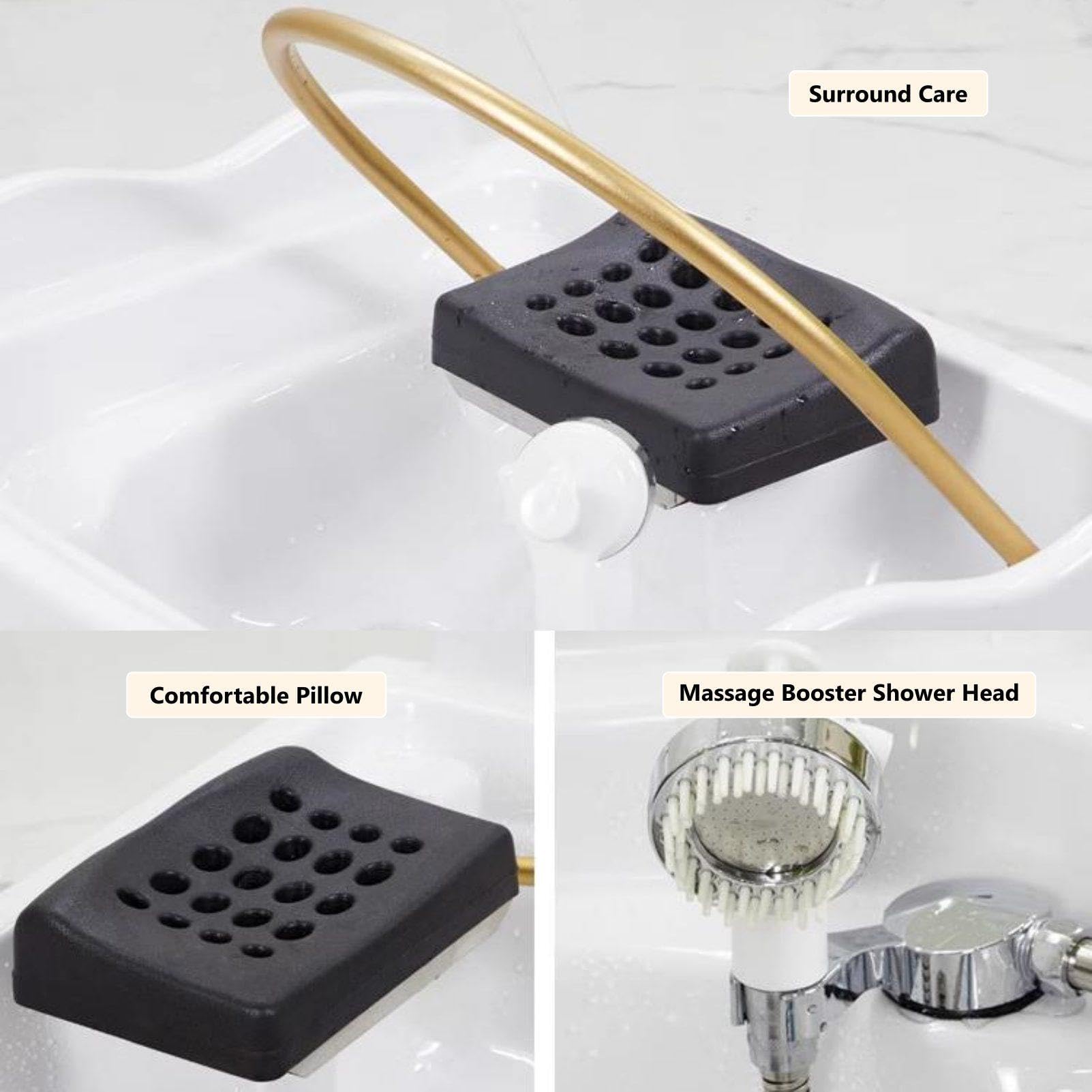 Japanische Head-Spa-Ausrüstung Mobiles Shampoo-Becken für Massage-Shampoo-Bett mit 60-l-Wassertank 4 Universalräder Shampoo-Becken All-in-One-Shampoogerät,Standard