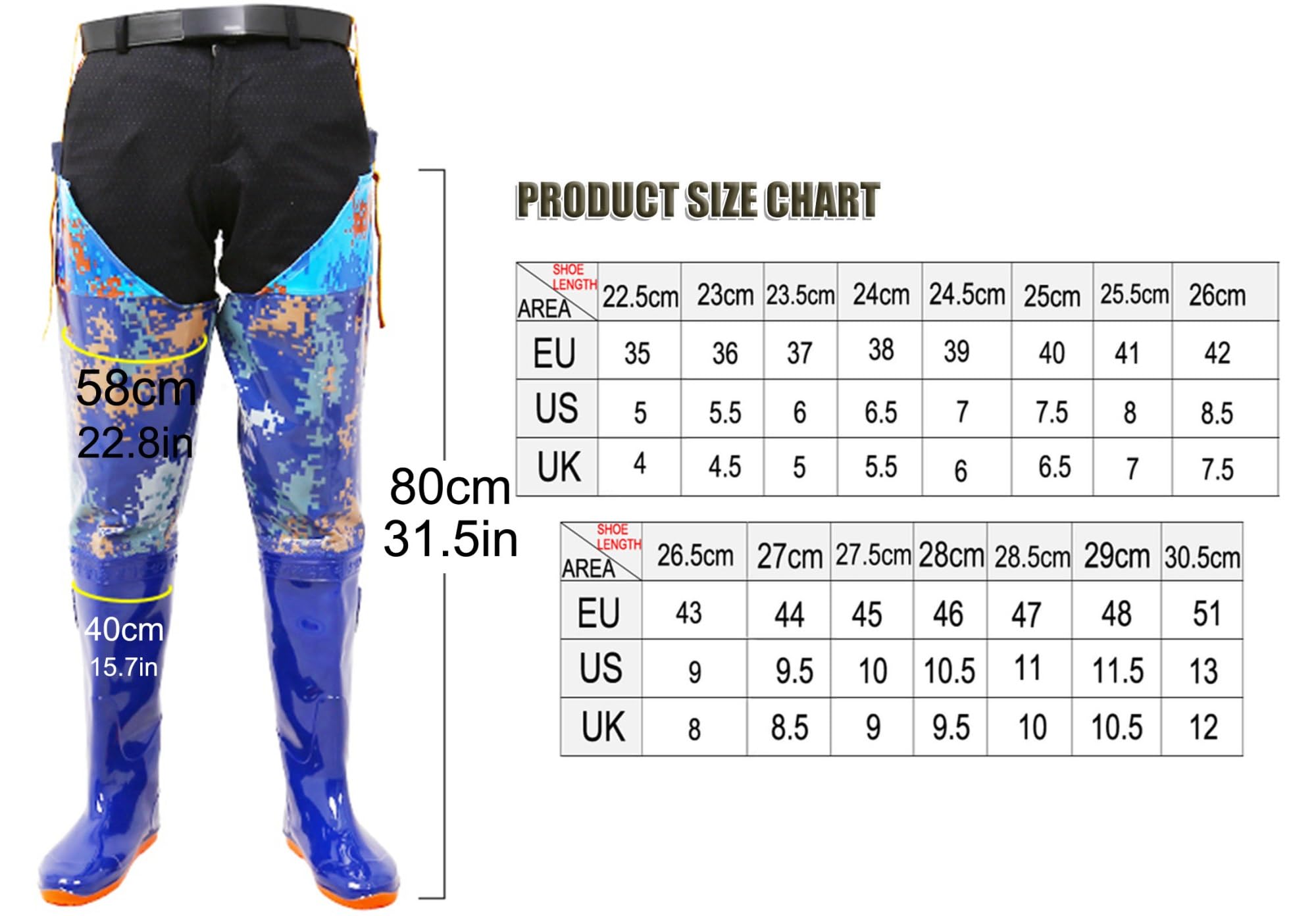 Stivali A Coscia Trampolieri da pesca mimetici impermeabili in PVC, trampolieri da pesca leggeri per uomini e donne, con cinghie regolabili(Size:45 EU)