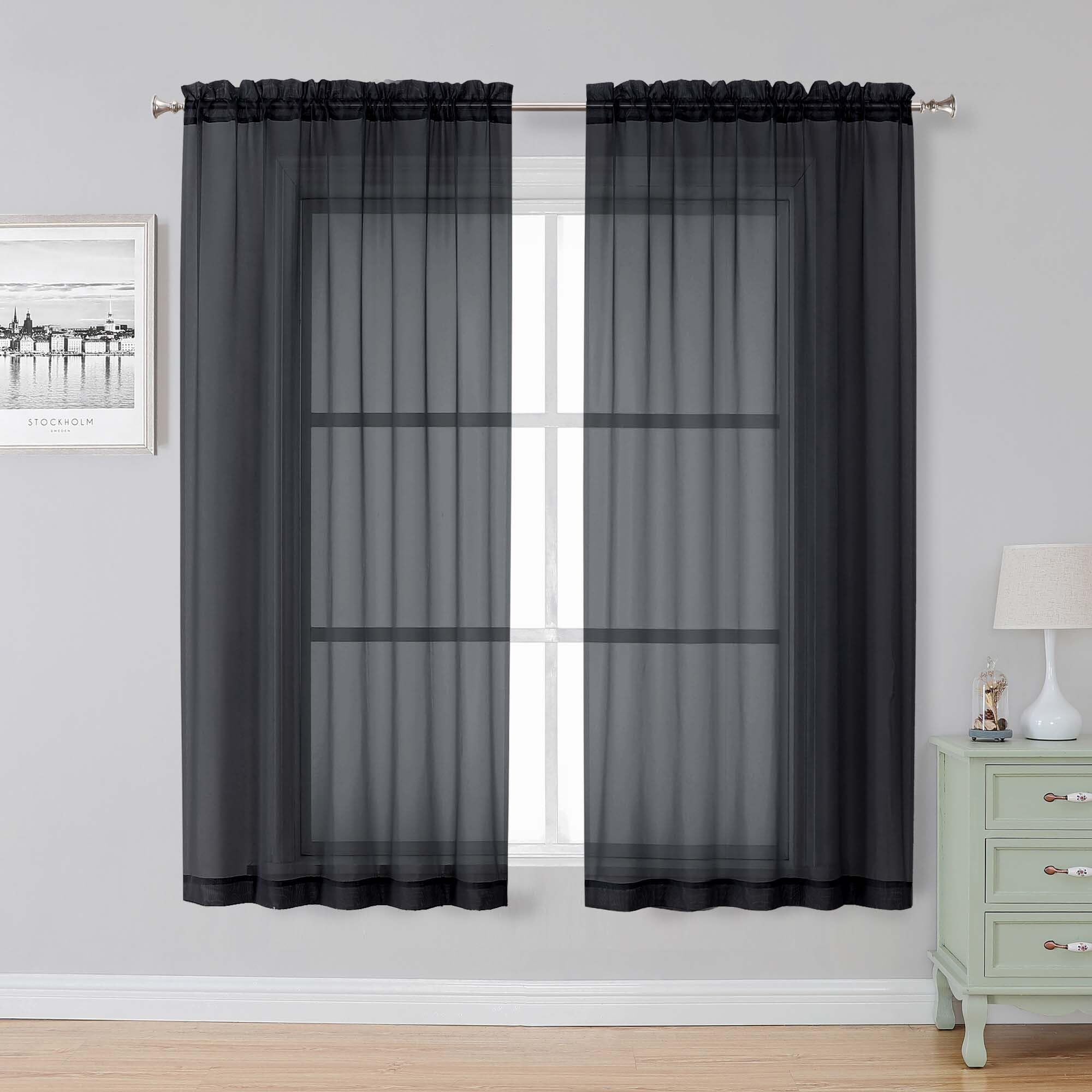 Simplebrand Black Sheer Curtains 63 Inch Length 2 Panels for Bedroom