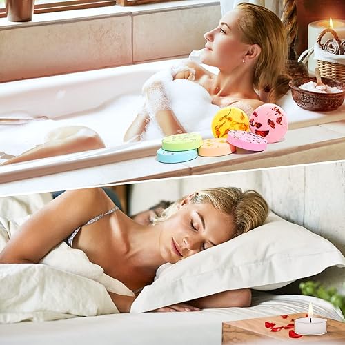 Miniatura 6 de Vaporizadores de ducha para aromaterapia, 6 bombas de ducha con aceites naturales esenciales, bombas de baño para aliviar el estrés con 3 velas de