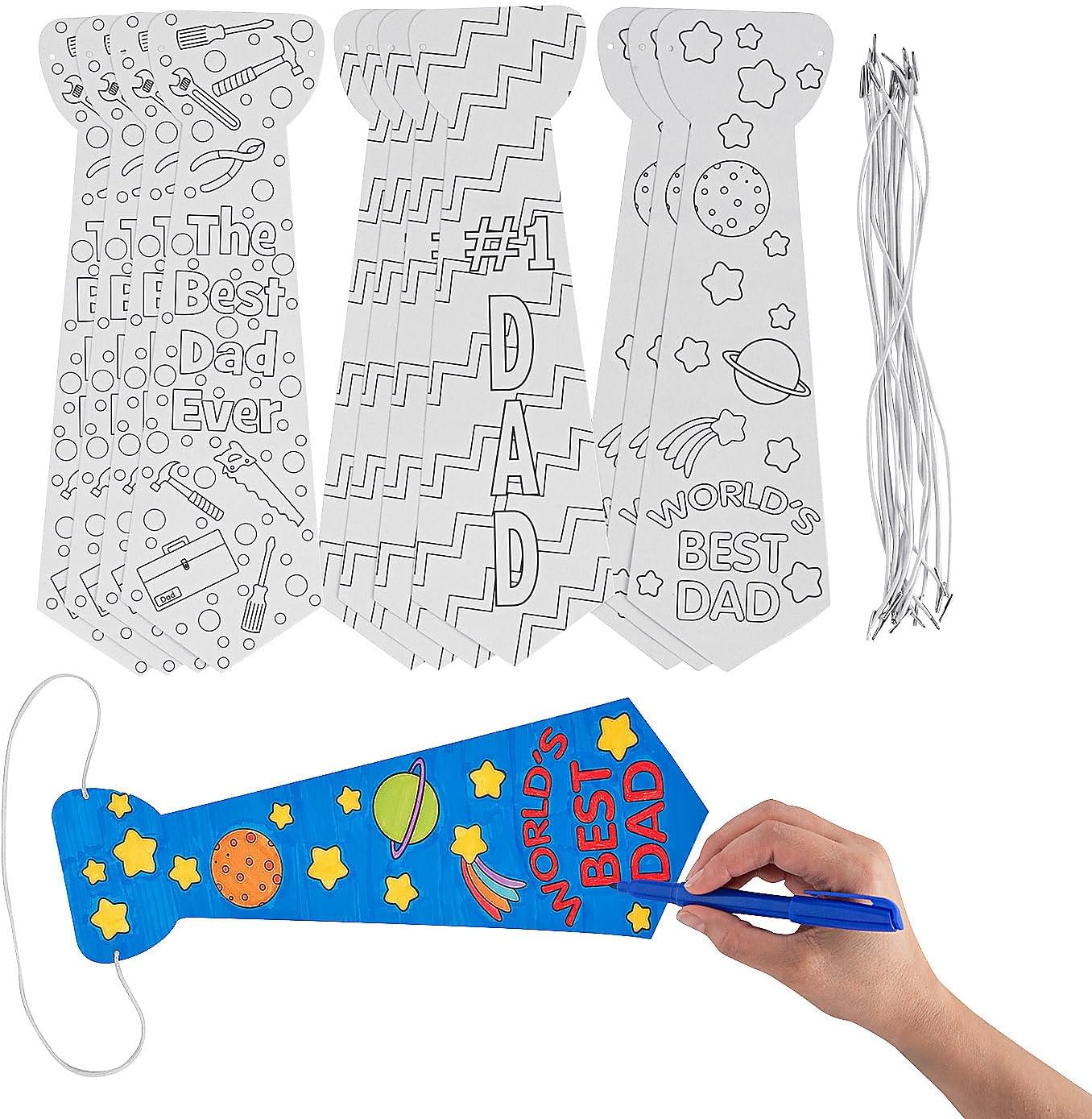 Fun Express Bulk 48 Pc. Color Your Own Father’s Day Best Dad Paper Ties