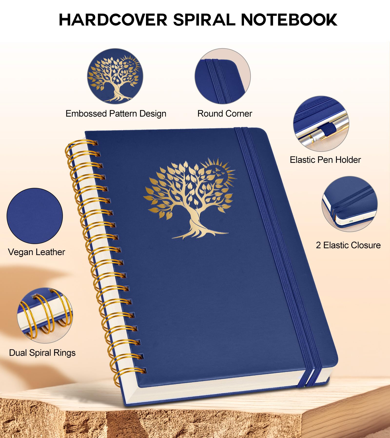 PERCUN Cuaderno En Espiral Y , 300 Páginas Numeradas a Rayas, Rayado Universitario, De Tapa Dura A5 Encuadernado Para Escuela, Trabajo, Tomar Notas, Diario Cuero En, Mujeres Hombres
