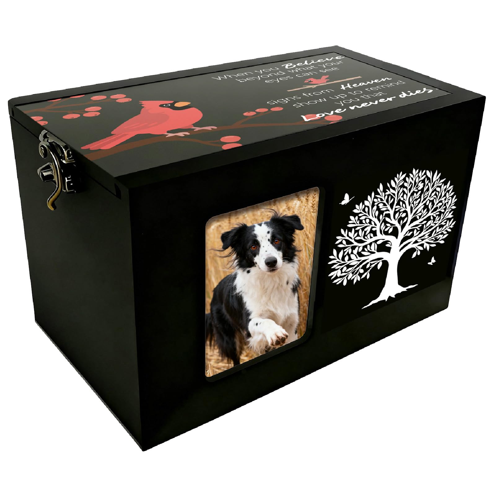 PRESSINART Bird Ashes Urn Wooden Pet Urn Box Tree of Life Pattern Rectangle Storage Containers Keepsake Cremation Boxes with Photo Frame for Pet Dog Cat Memorial Remembrance Gift 6.3 x 4.3 x 4.3 Inch