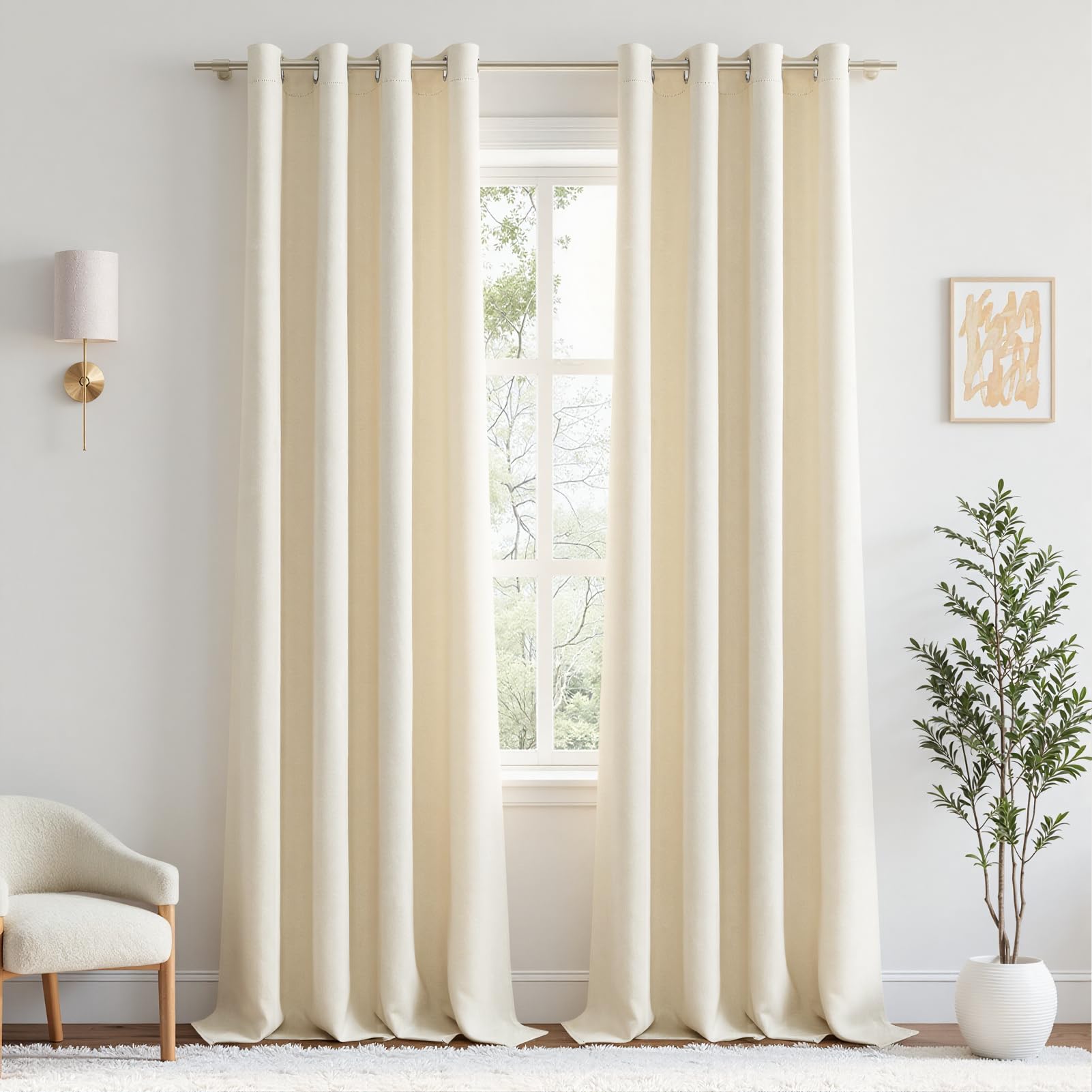 MRTREES Vorhang Abdunkelnd Wohnzimmer Modern 2er Set, Stores Gardinen mit Ösen Blickdicht, Abdunkelnde Vorhänge 245 cm Lang 140 cm Breit für Schlafzimmer Kinderzimmer Fenster, Cremeweiß