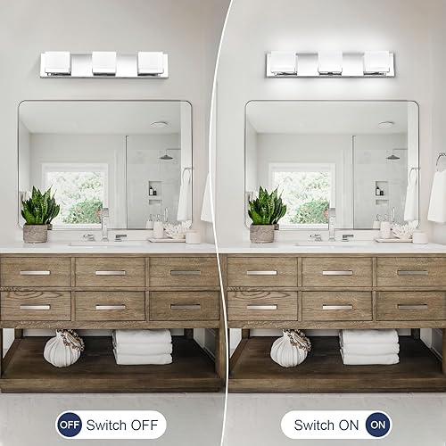 Miniatura 4 de SineRise Lámparas LED modernas para tocador de baño (3 luces, 24 pulgadas, 6000 K), accesorios de iluminación de pared de baño de acrílico moderno