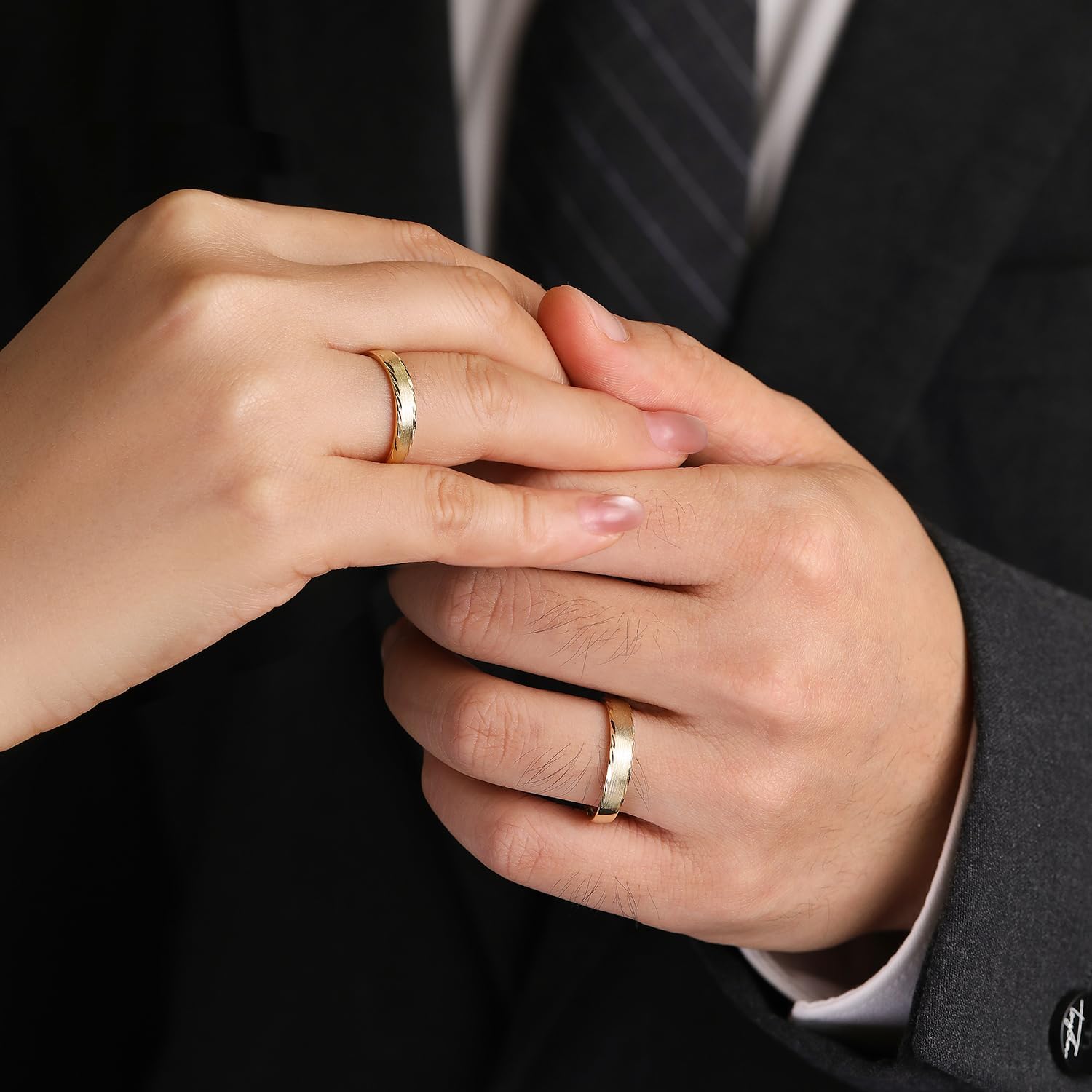 Meissa 2Pcs Couple Rings for Men and Women 925 Sterling Silver Wedding Band Matching Promise Rings Handmade Bridal Jewelry