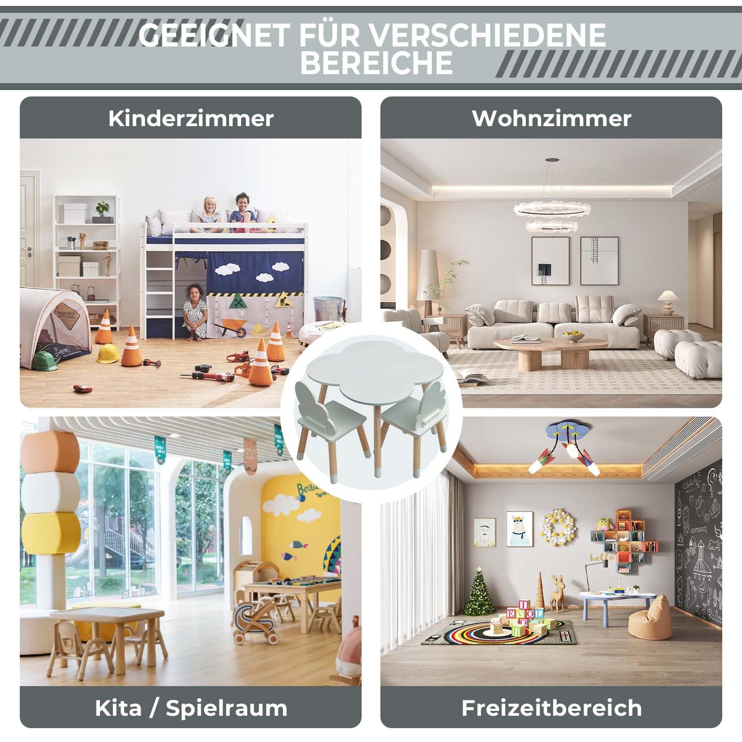 Rebecca Mobili Kinder-Tisch und 2 Stühle Set, Grün Braun, MDF Kiefer, für Kinderzimmer, Spielzimmer - Abmessungen: 44 x 60 x 60 cm / 50 x 25 x 25 cm - Art. RE6900