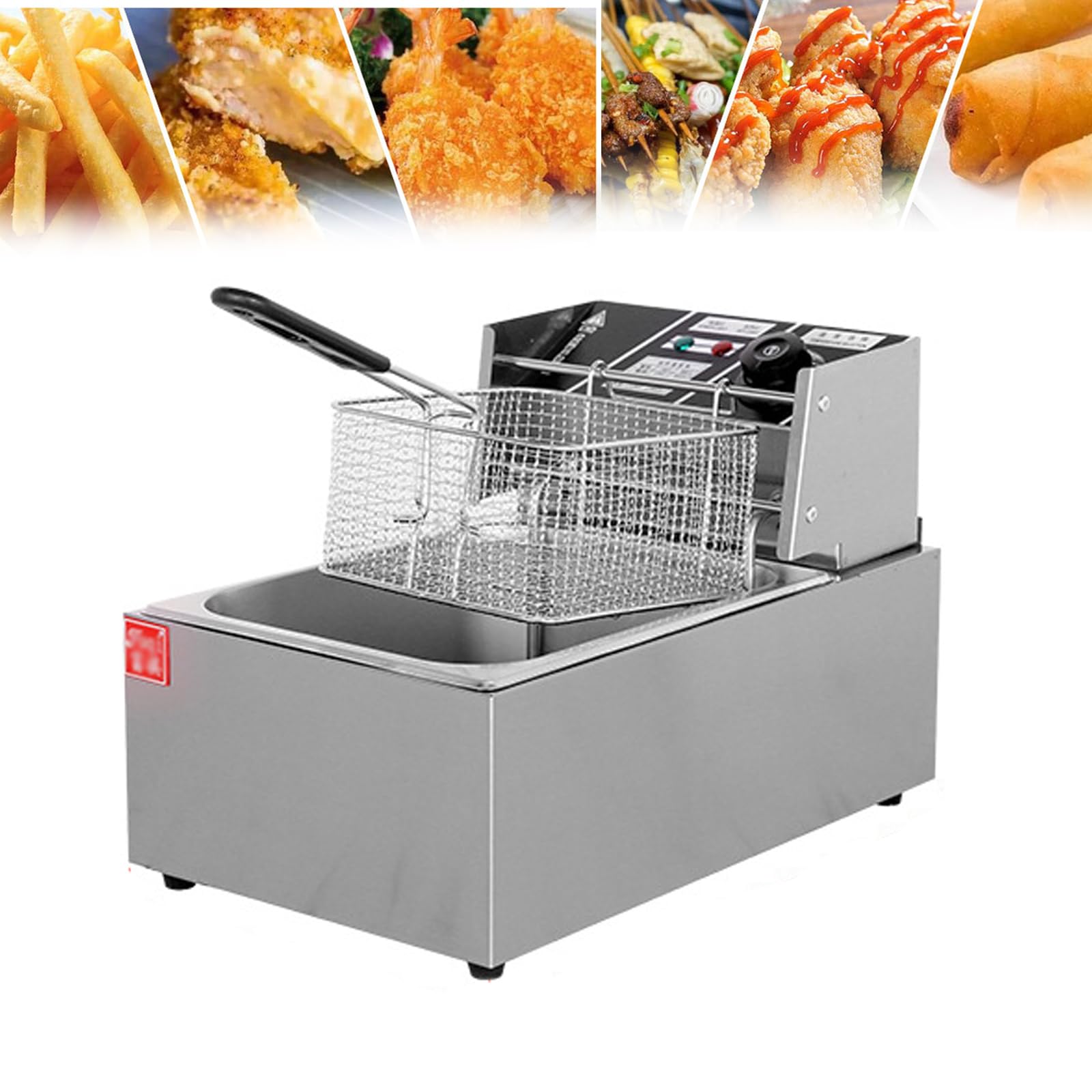 AYCDL Commercial Deep Fryer - Stainless Steel, Adjustable Temperature for Kitchen, Perfect for Fried Chicken, Shrimp, Chips - Countertop Frying Machine,2.5kw 6l
