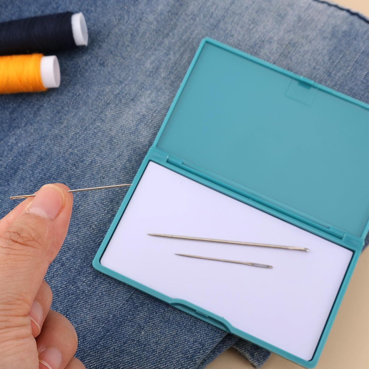 Magnetic Needle Case, Portable Travel Embroidery Needle Tin Holder Organizer Rectangle Strong Magnet Sewing Pin Storage Box for Sewing Enthusiasts Quilting Tailoring & Craft Supplies (Dark Blue)