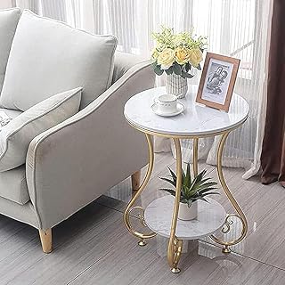 Avion Crafts Round Side Table with 2-Tier Marble Top, Gold Metal Legs, Modern Style for Living Room Price In India