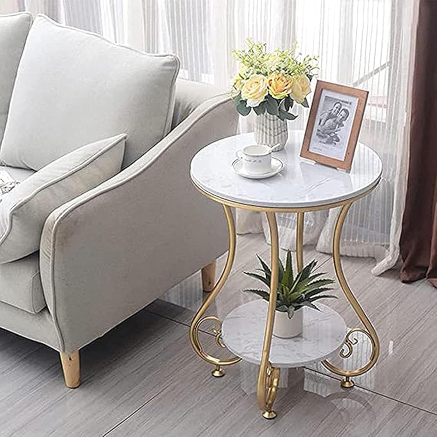 Avion Crafts Round Side Table with 2-Tier Marble Top, Gold Metal Legs, Modern Style for Living Room - Review, Price and Buying Guide