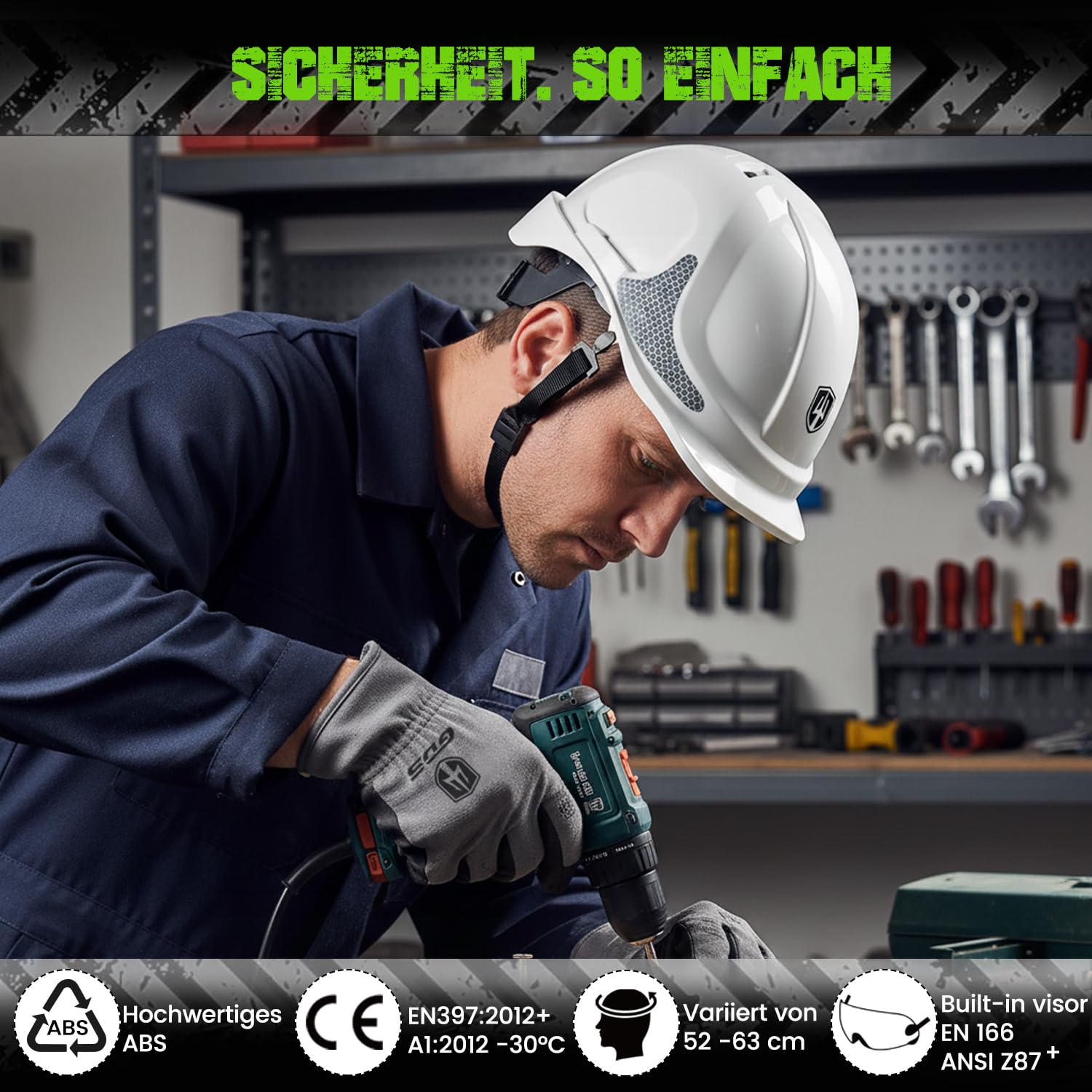 GREEN DEVIL 2910VR Casque de protection EN397 Casque de travail Casque de sécurité chantier industriel Ventilation réglage à cliquet confortable Matériau ABS Bande de transpiration