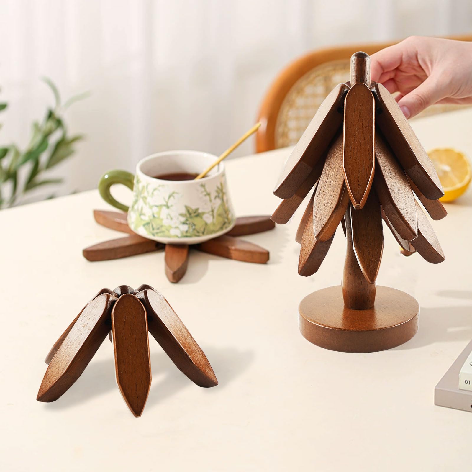 BDHYYM 23 cm de madera de árbol de Navidad resistente al calor, posavasos plegable para sartenes de cocina, ollas, sartenes, cubiertos y tazas — view 3