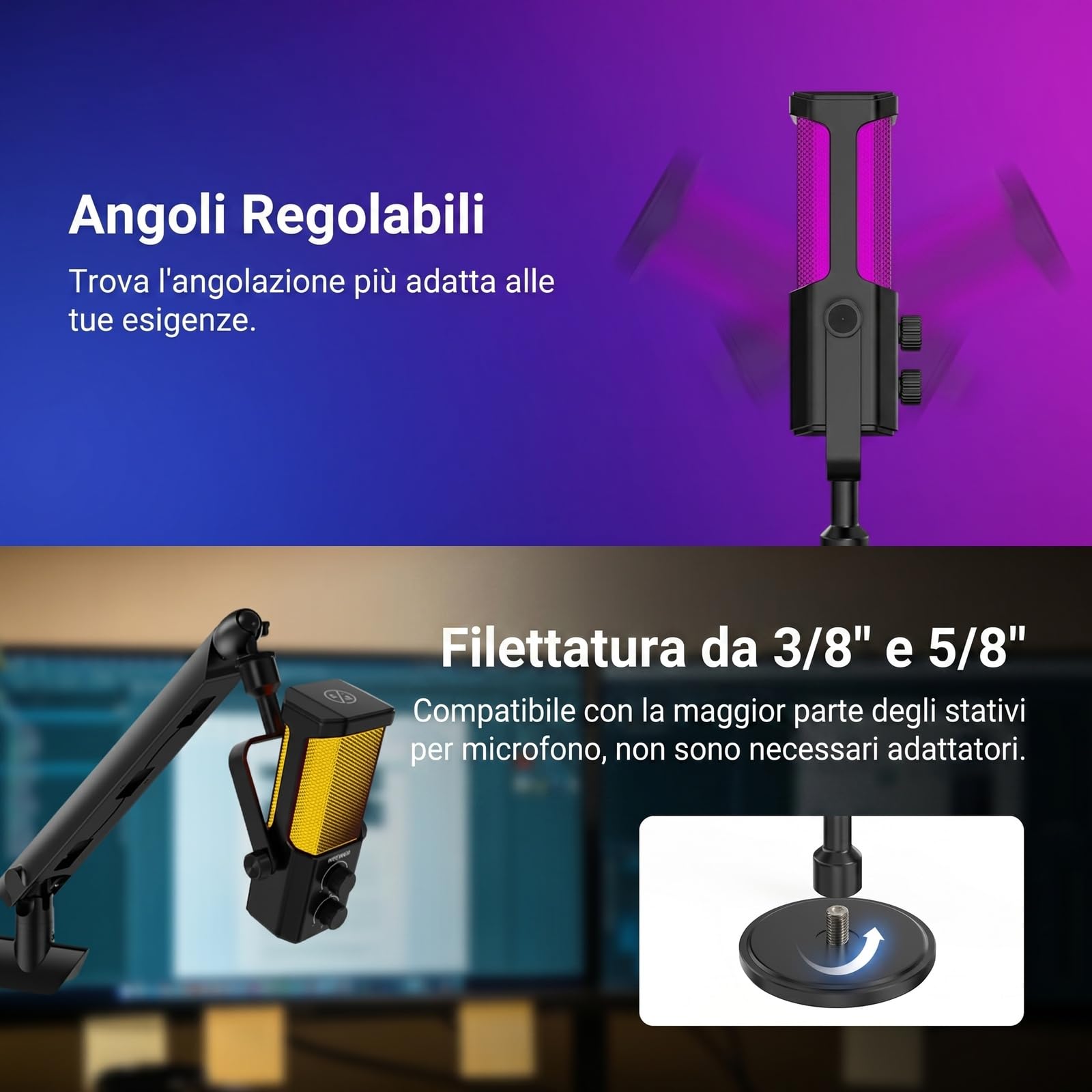 NEEWER UM01 Microfono USB con Anti Rumore AI, Mic a Condensatore Cardioide RGB Plug e Play,Muto/Sinc Musica/Controllo App per Android Windows PC Mac PS4/5 Gioco Registrazione Streaming Podcast Studio