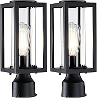 MYHXQ Modern Black Outdoor Post Lights 2-Pack - Anti-Rust Lamp Post Fixtures with Tempered Glass for Driveway, Patio, Garden