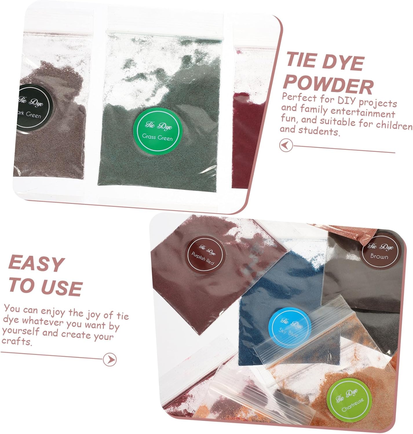 Tie Dye Powder Refill Pack Vibrant Permanent Dye Colors for DIY Tie Dyeing Bright Fabric Suitable for Adults Non-Toxic Bags for Creative Party Crafts and Halloween